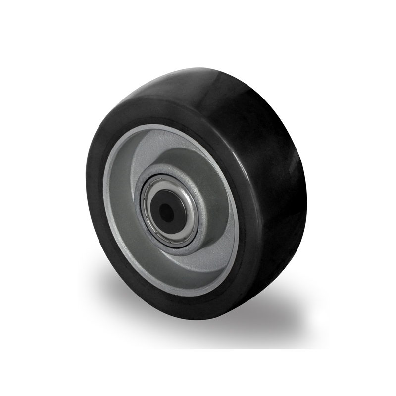 Black Polyurethane Tyre on Aluminium Centre, Wheel, Ball Bearing