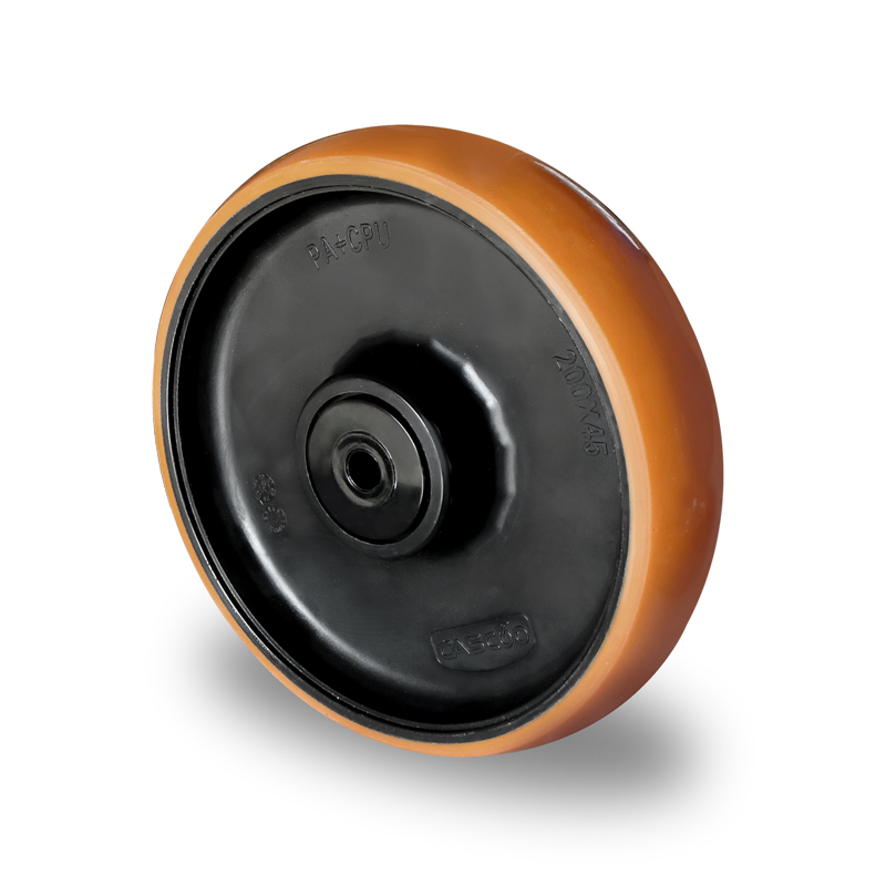 HIGH QUALITY POLYURETHANE TYRE WITH POLYAMIDE CENTRE, BALL BEARING