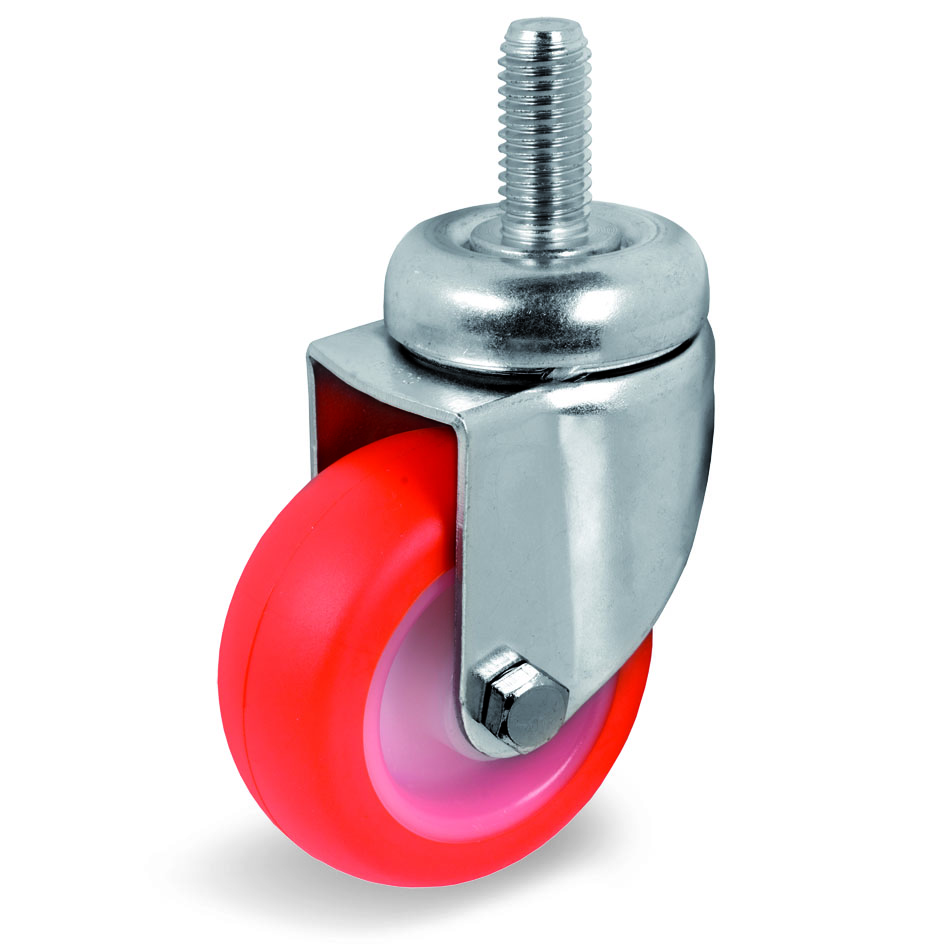 Injection Polyurethane Tyre Bonded to Nylon Centre, Bolt Hole Castor with Threaded Stem