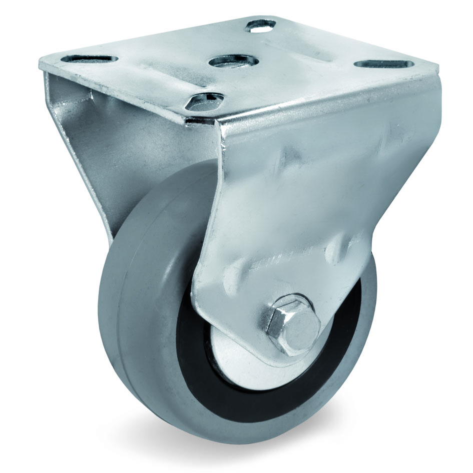 Grey Rubber Small Wheel, Fixed Top Plate Castor