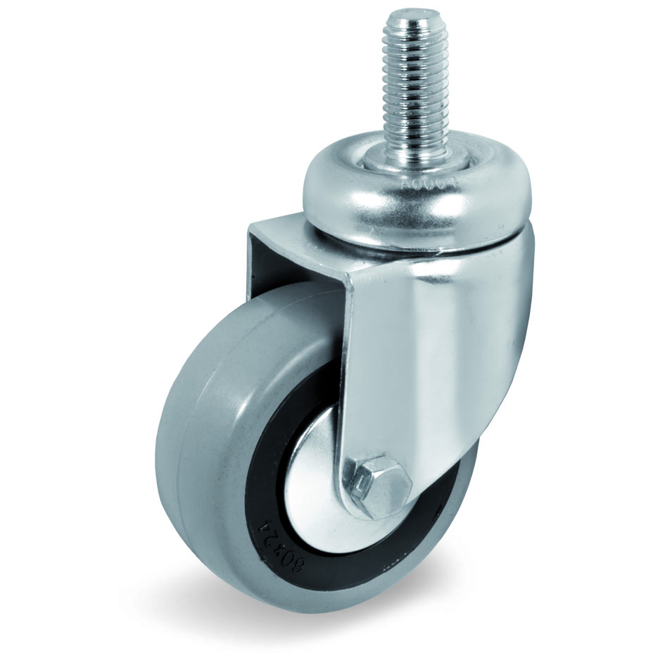 Grey Rubber Small Wheel, Bolt Hole Castor with Threaded Stem