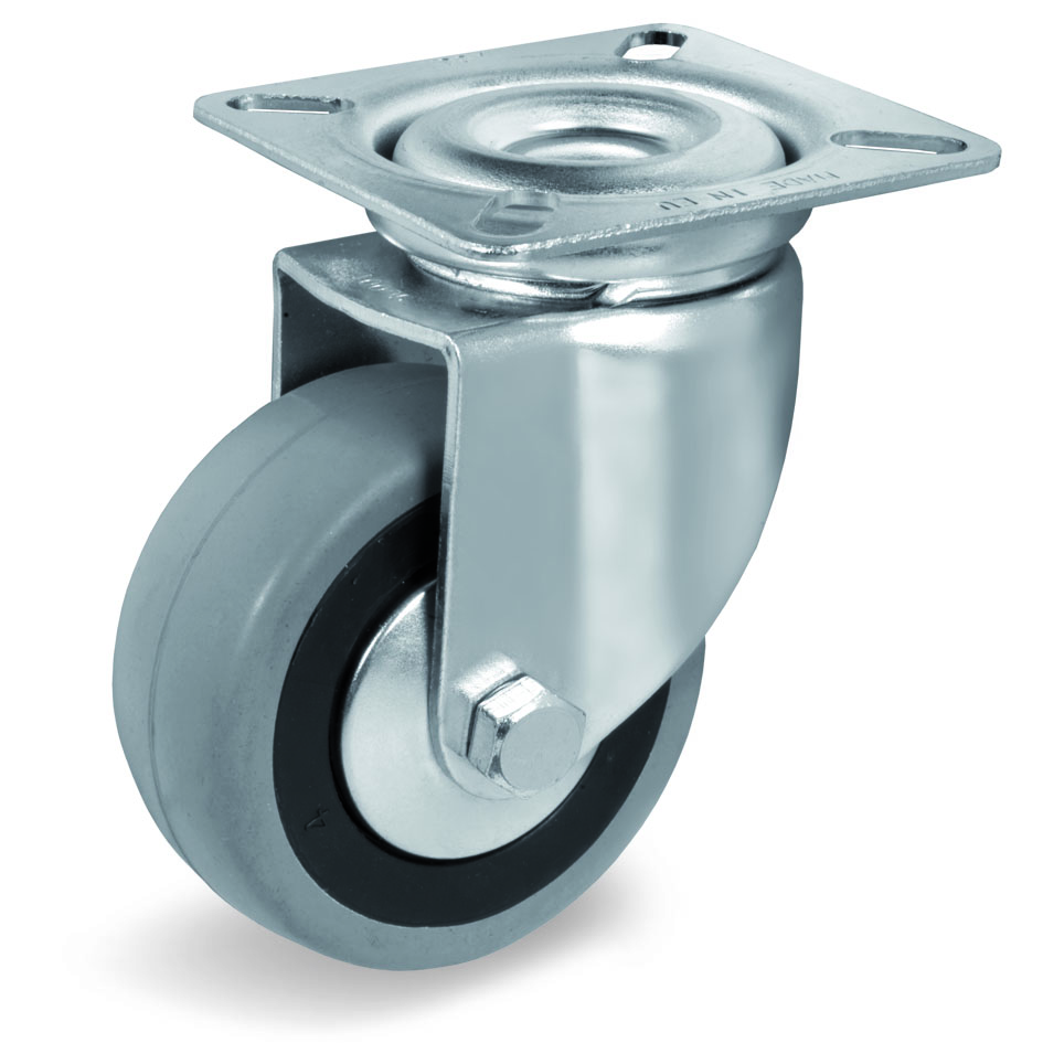 Grey Rubber Small Wheel, Swivel Top Plate Castor
