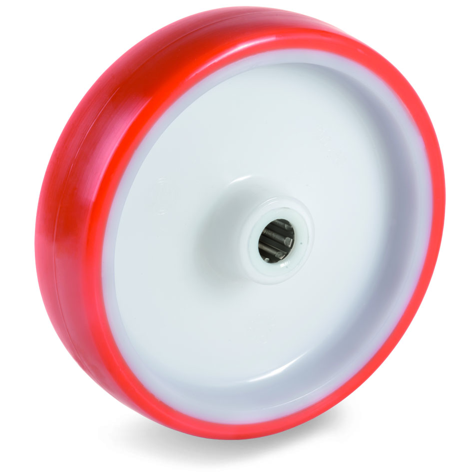 Injection Moulded Polyurethane Tyre Bonded to Nylon Centre, Wheel, Stainless Steel Roller Bearing