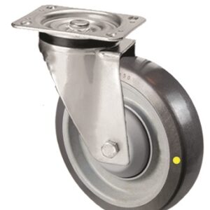 Grey Conductive Polyurethane Tyre with Plastic Centre, Swivel Top Plate Castor
