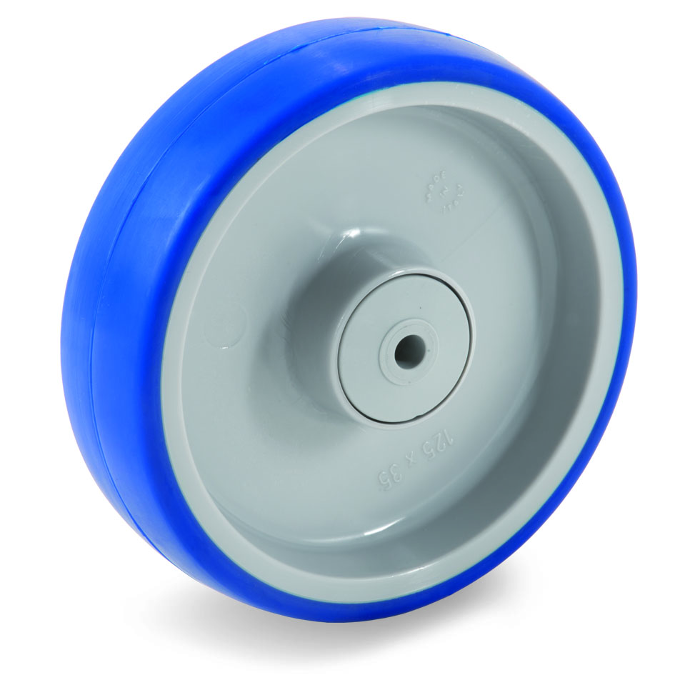 Soft Polyurethane Tyre Bonded to Grey Nylon Centre, Wheel, Ball Bearing