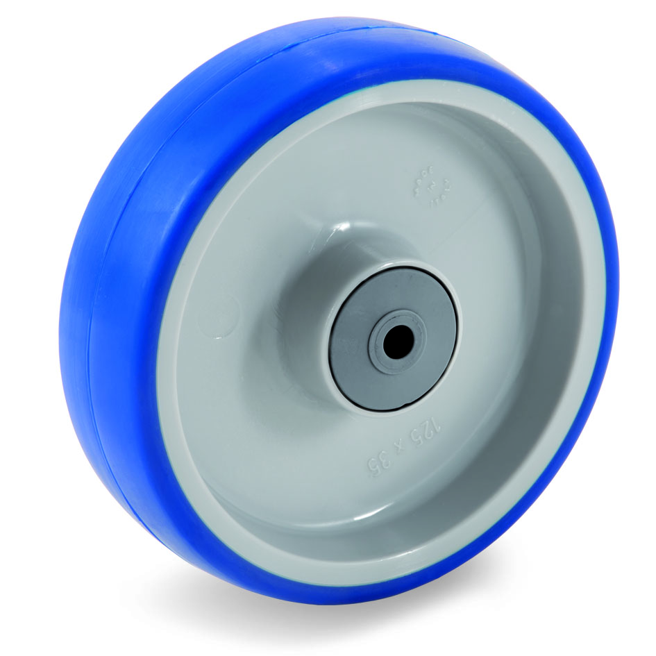 Soft Polyurethane Tyre Bonded to Grey Nylon Centre, Wheel, Stainless Steel Ball Bearing