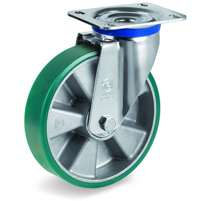 TR Roll Elastic Polyurethane with Thin Tyre and Aluminium Centre, Swivel Top Plate Castor, M Duty
