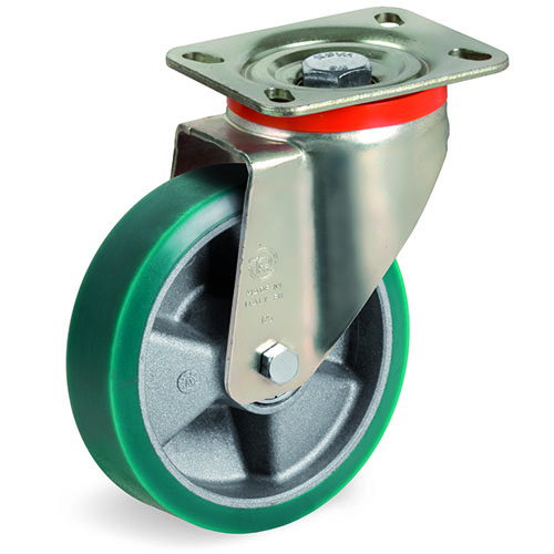TR Roll Elastic Polyurethane with Thin Tyre and Aluminium Centre, Swivel Top Plate Castor, P Duty