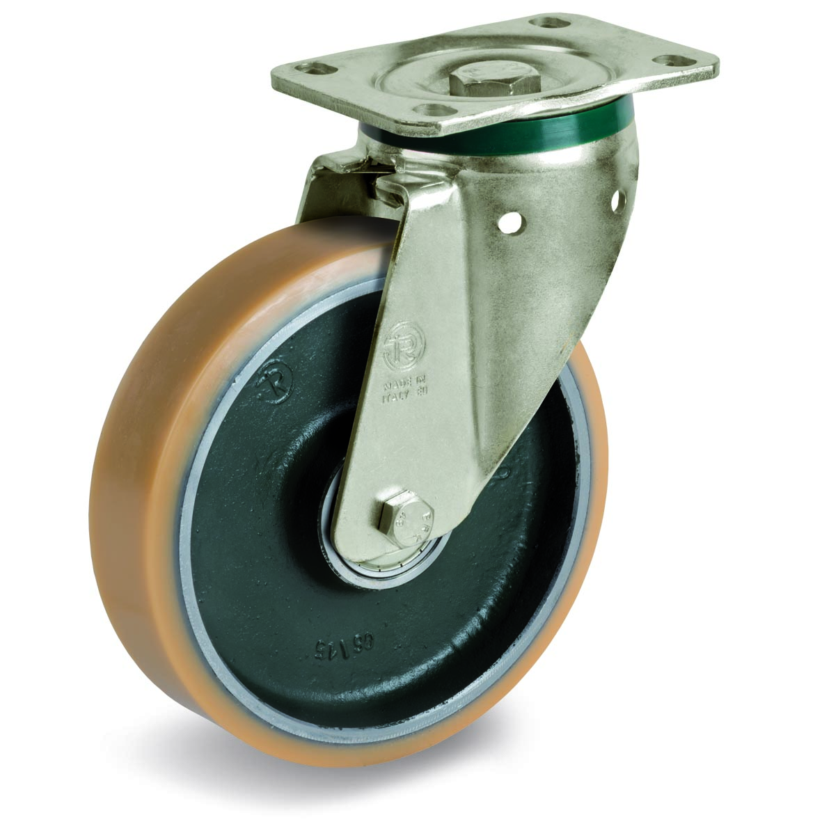 Vulkollan Tyre with Forged Steel Centre, Swivel Top Plate Castor, PT Duty