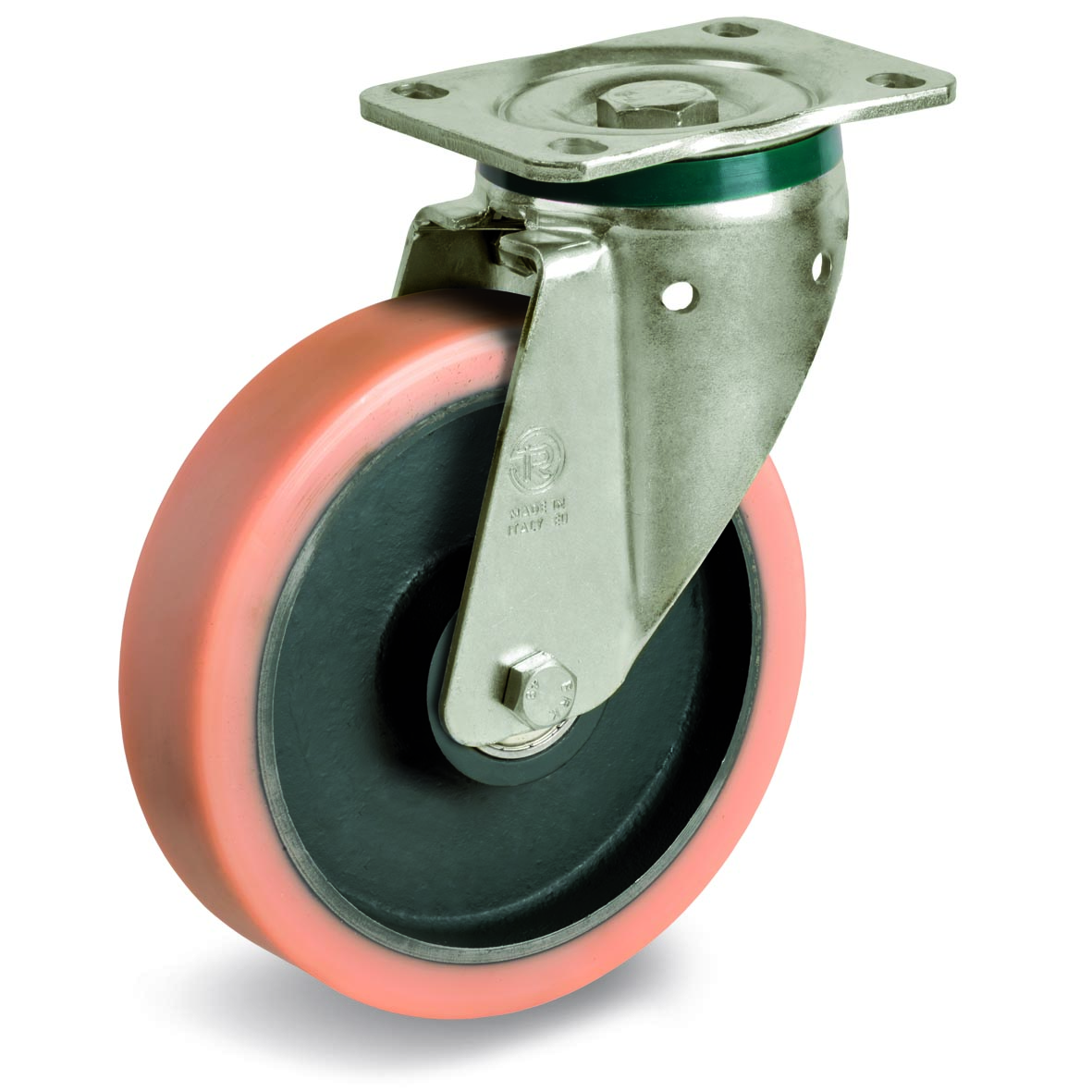 Vulkollan Tyre with Cast Iron Centre, Swivel Top Plate Castor, PT Duty
