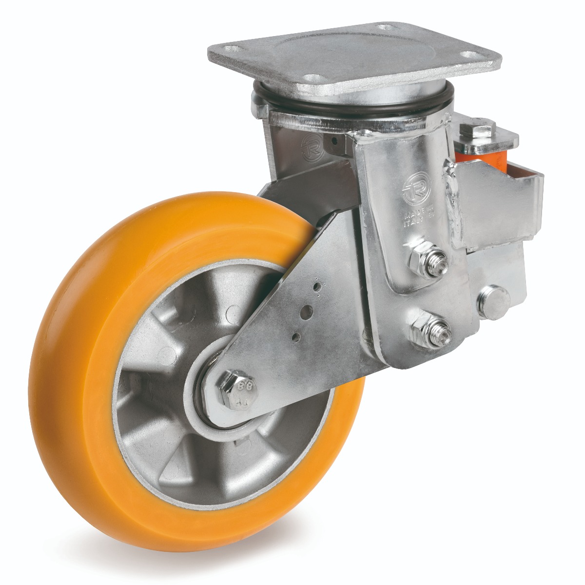 TR Roll Polyurethane Tyre, Ergonomic Round Profile Tyre and Aluminium Centre, Swivel Top Plate Castor, EES MHD Duty