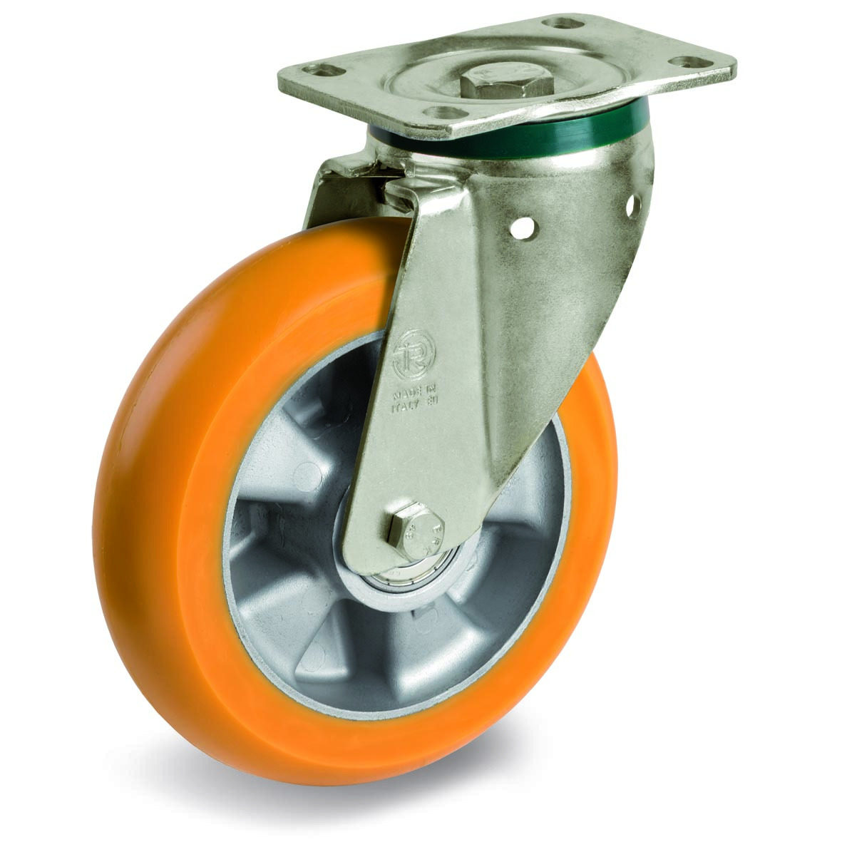 TR Roll Polyurethane Tyre, Ergonomic Round Profile Tyre and Aluminium Centre, Swivel Top Plate Castor, PT Duty