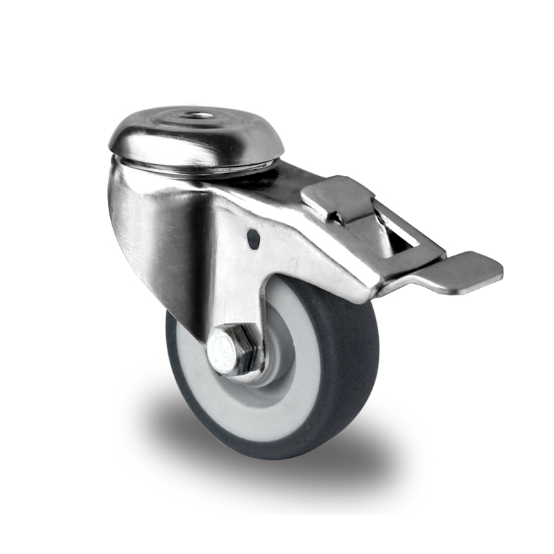 Grey TPR Tyre with Polypropylene Centre with Stainless Steel Housings, Bolt Hole Castor with Brake