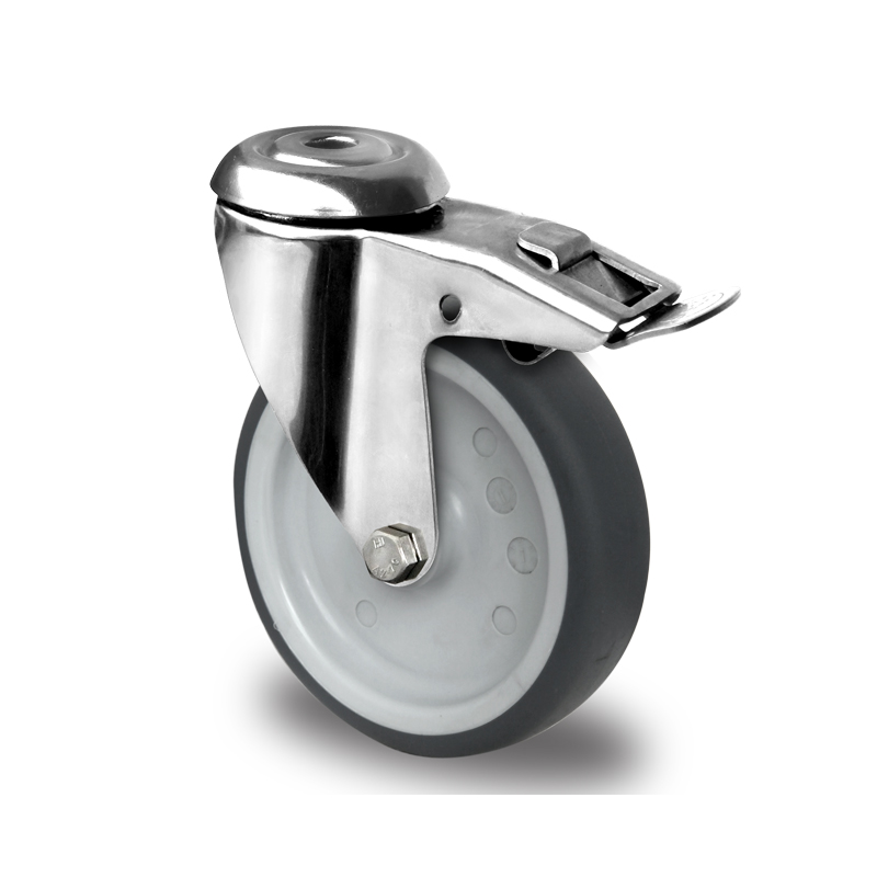 Grey TPR Tyre with Polypropylene Centre, Bolt Hole Castor with Brake