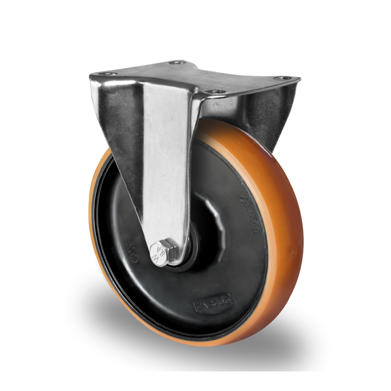 Brown Polyurethane Tyre with Black Polyamide Centre, Fixed Top Plate Castor