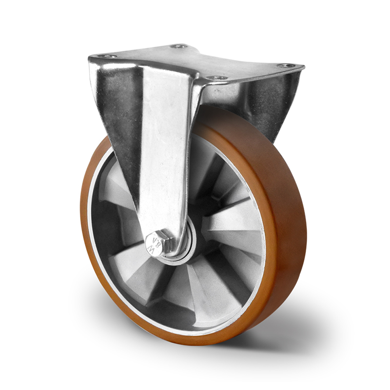 Brown Polyurethane tyre, with Aluminium centre, Fixed Top Plate Castor