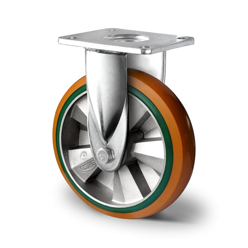 Special Hybrid Wheel, Soft Polyurethane Core with Harder Polyurethane Tyre, Fixed Top Plate Castor with Welded Housings