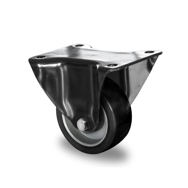 Black Polyurethane Tyre on Aluminium Centre, Fixed Top Plate Castor