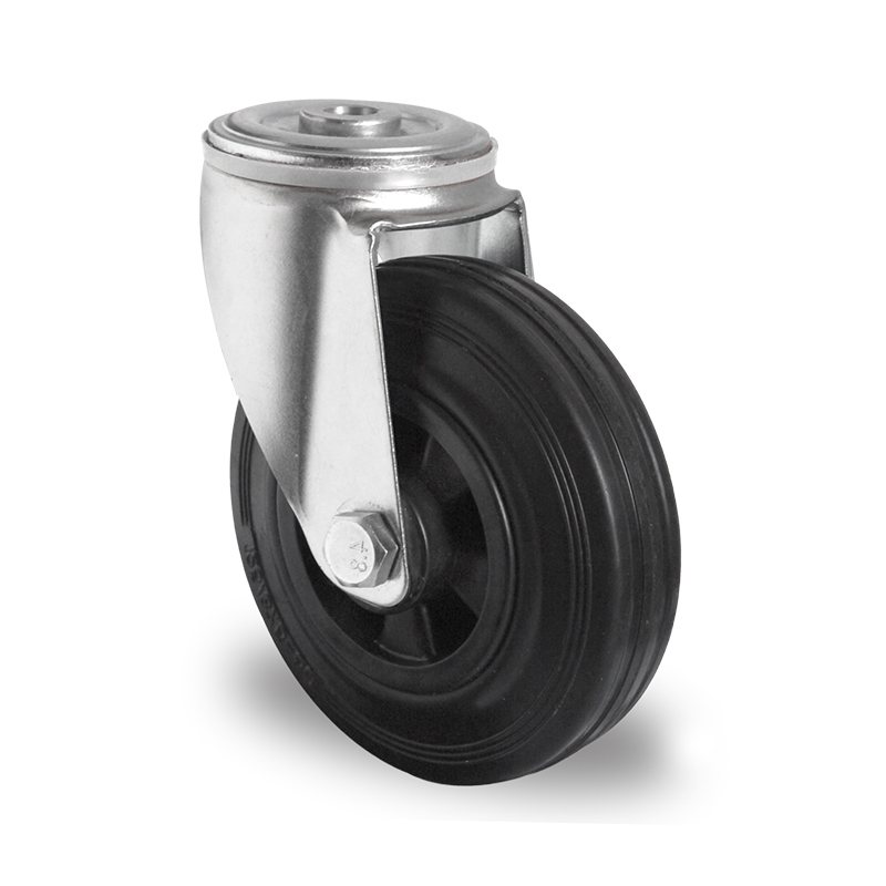 Black Solid Rubber Tyre with Black Polypropylene Centre, Swivel Bolt Hole Castor