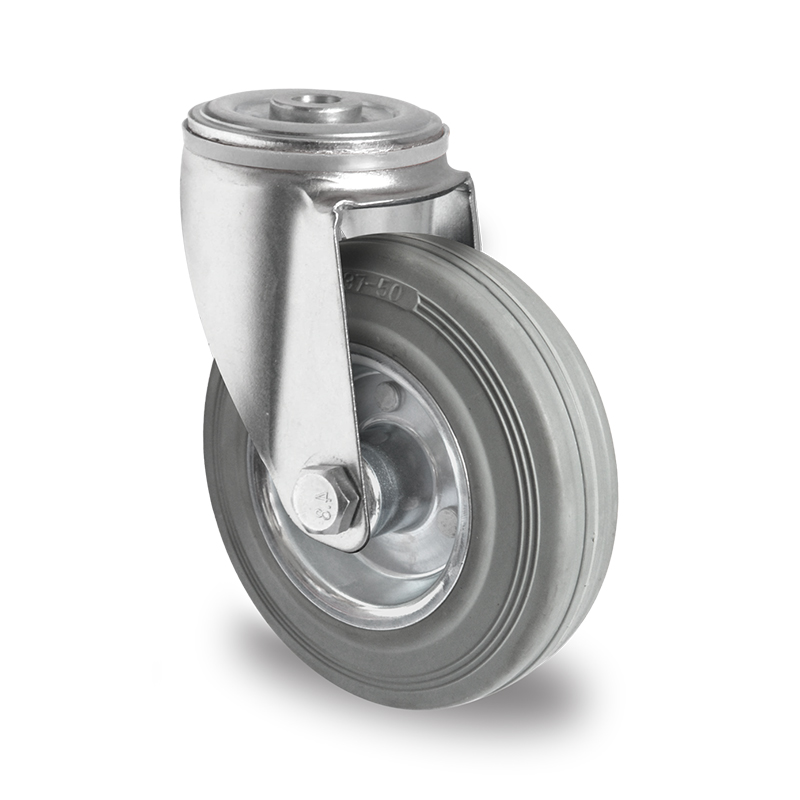 Grey Non-Marking Rubber Tyre with Steel Centre, Swivel Bolt Hole Castor