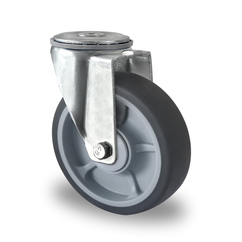 Soft grey TPR Tyre, Polypropylene centre, Swivel Bolt Hole Castor