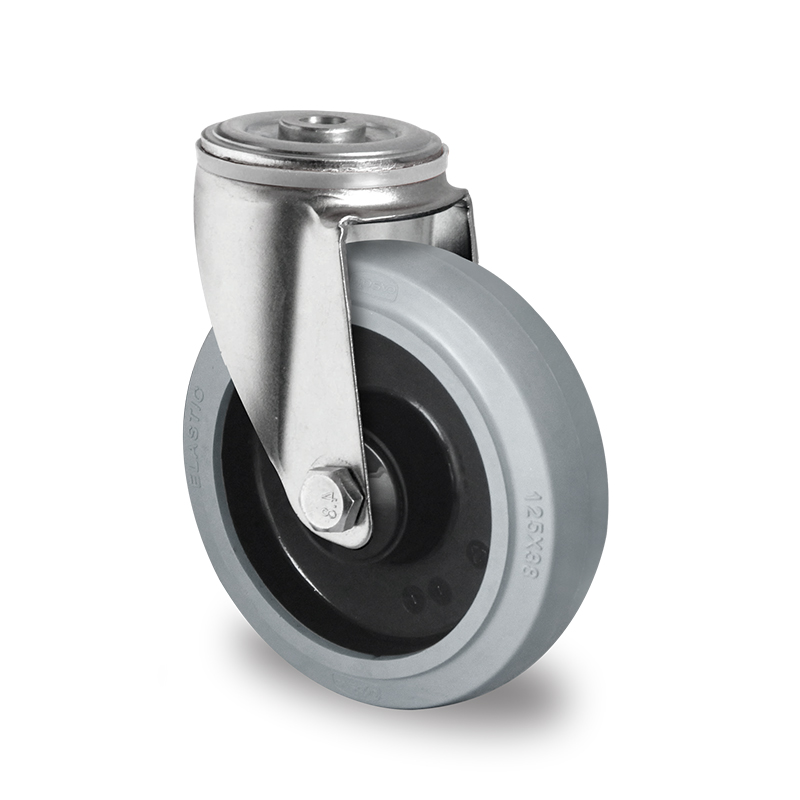 Grey Elastic Tyre with Polyamide Centre, Bolt Hole Castor