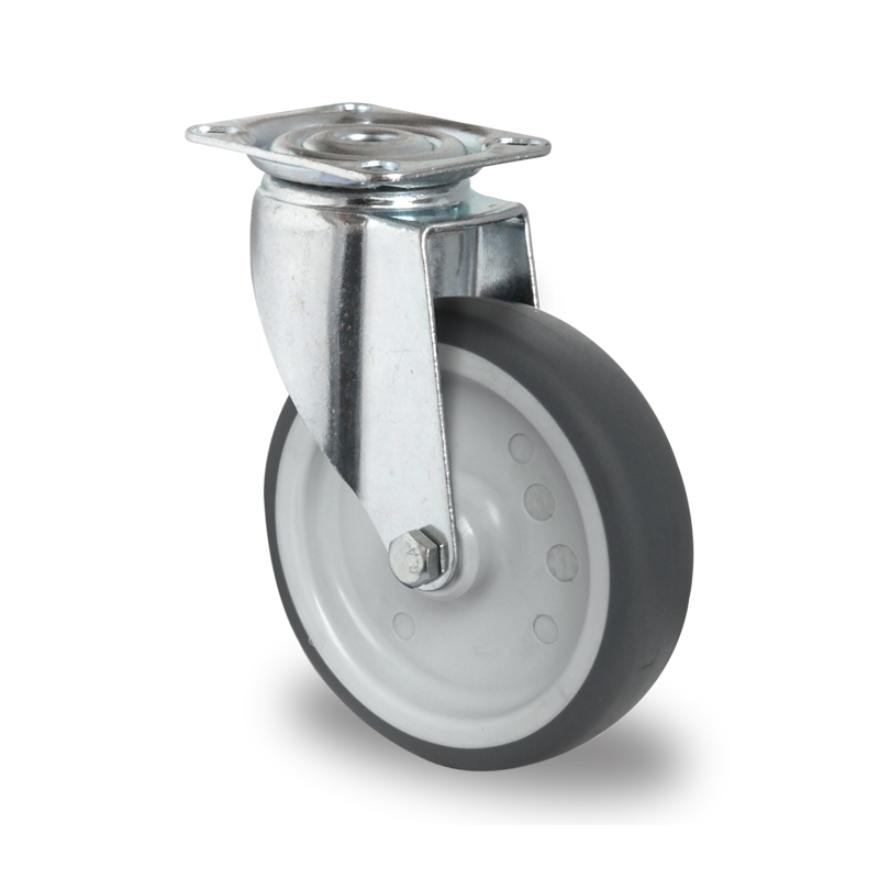 GREY TPR TYRE WITH POLYPROPYLENE CENTRE, FIXED TOP PLATE CASTOR