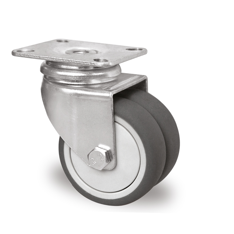 Grey TPR Tyre with Polypropylene Centre, Twin Wheel Swivel Top Plate Castor