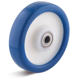 Blue Polyurethane Tyre Bonded to Polyamide 6 Centre, Wheel Ball Bearing