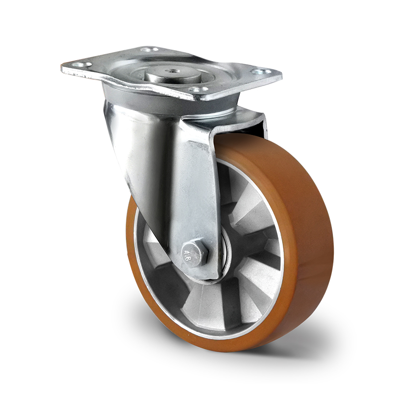 Brown Polyurethane Wheel with Aluminium Centre, Swivel Top Plate Castor