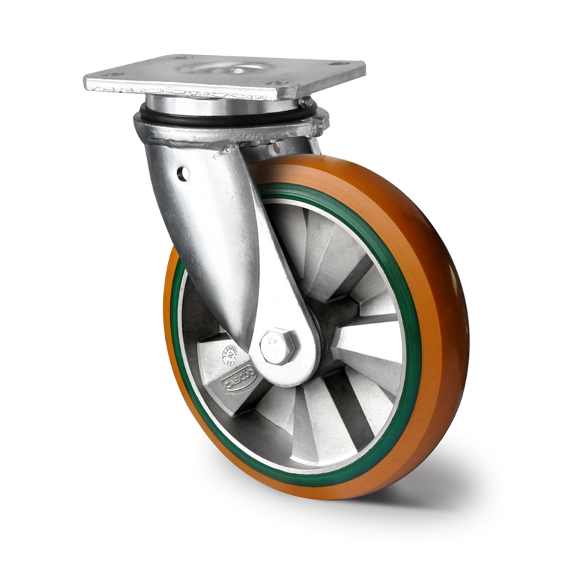 Special Hybrid Wheel, Soft Polyurethane Core with Harder Polyurethane Tyre, Swivel Top Plate Castor with Welded Housings