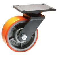 Cast Polyurethane Tyre Bonded to Cast Iron Centre, Swivel Top Plate Castor