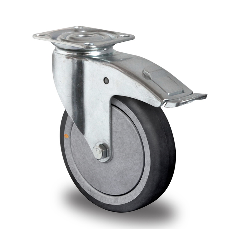 Grey TPR Conductive Rubber Tyre with Polypropylene Centre, Swivel Top Plate Castor with Brake