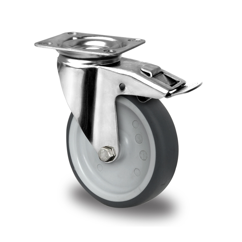 Grey TPR Tyre with Polypropylene Centre, Swivel Top Plate Castor with Brake