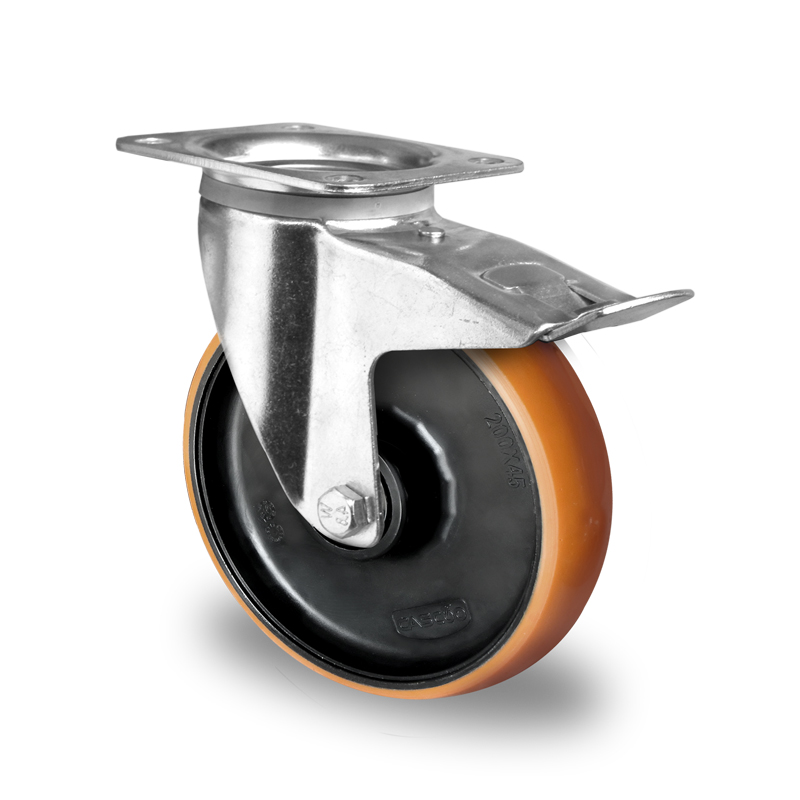Brown Polyurethane Tyre with Black Polyamide Centre, Total Brake Castor