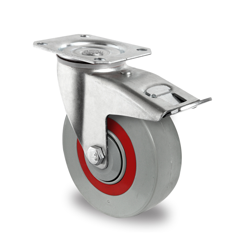 Nylon Centre Sandwich Wheel with Rubber Damping Centre, Swivel Top Plate Castor with Brake