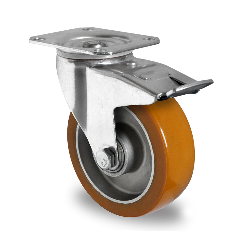 Brown Polyurethane Tyre with Aluminium Centre, Swivel Top Plate Castor with Brake