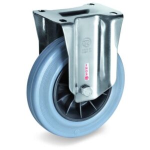 Non-Marking Rubber Tyre with Black Polypropylene Centre,Stainless Steel Fixed Top Plate Castor, NLX Duty