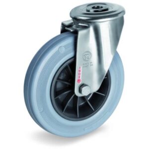 Non-Marking Rubber Tyre with Black Polypropylene Centre, Stainless Steel Bolt Hole Castor, NLX duty