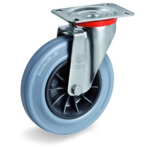 Non-Marking Rubber Tyre with Black Polypropylene Centre, Swivel Top Plate Castor, NL Duty