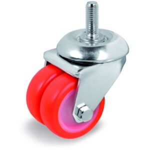 Injection Polyurethane Tyre Bonded to Nylon Centre, Twin Wheel Bolt Hole Castor with Threaded Stem