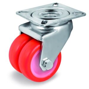 Injection Polyurethane Tyre Bonded to Nylon Centre, Twin Wheel Swivel Top Plate Castor