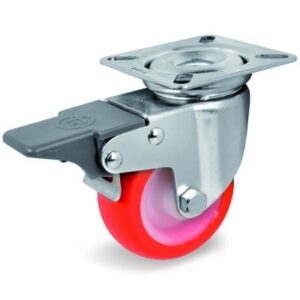 Injection Polyurethane Tyre Bonded to Nylon Centre, Swivel Top Plate Castor with Brake