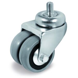 Grey Rubber Small Wheel, Twin Wheel Bolt Hole Castor with Threaded Stem