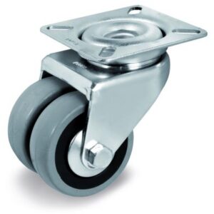 Grey Rubber Small Wheel, Twin Wheel Swivel Top Plate Castor