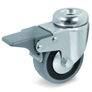 Grey Rubber Small Wheel, Bolt Hole Castor with Brake