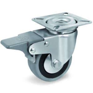 Grey Rubber Small Wheel, Swivel Top Plate Castor with Brake