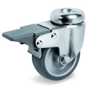 Non-Marking TPR Tyre with Polypropylene Centre, Bolt Hole Castor with Brake