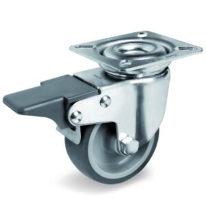 Non-Marking TPR Tyre with Polypropylene Centre, Swivel Top Plate Castor with Brake