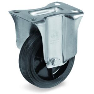 Black Rubber Tyre with Black Plastic Centre, Fixed Top Plate Castors, NL Duty